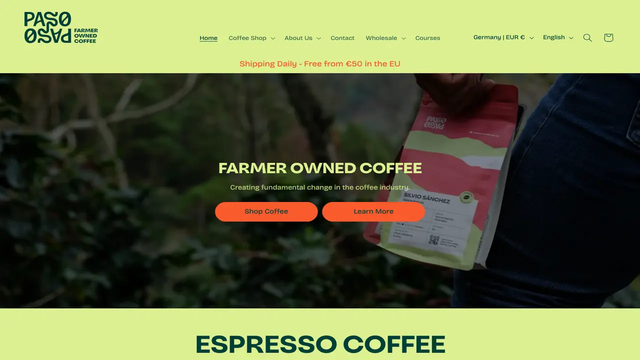 Website der Paso Paso - Farmer Owned Coffee