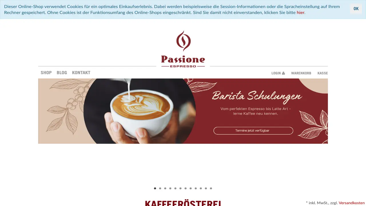Website der Passione Espresso - Duisburg