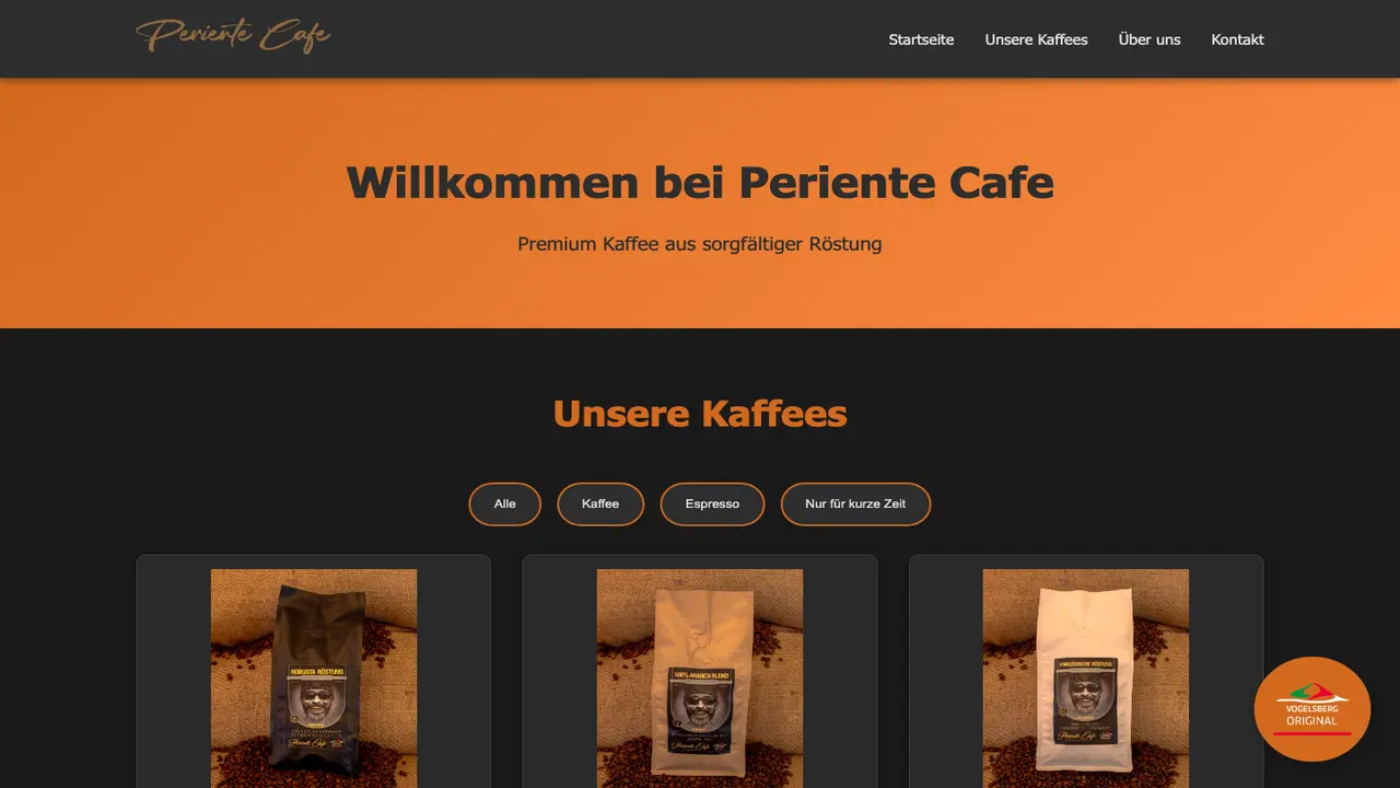 Website der Periente Cafe