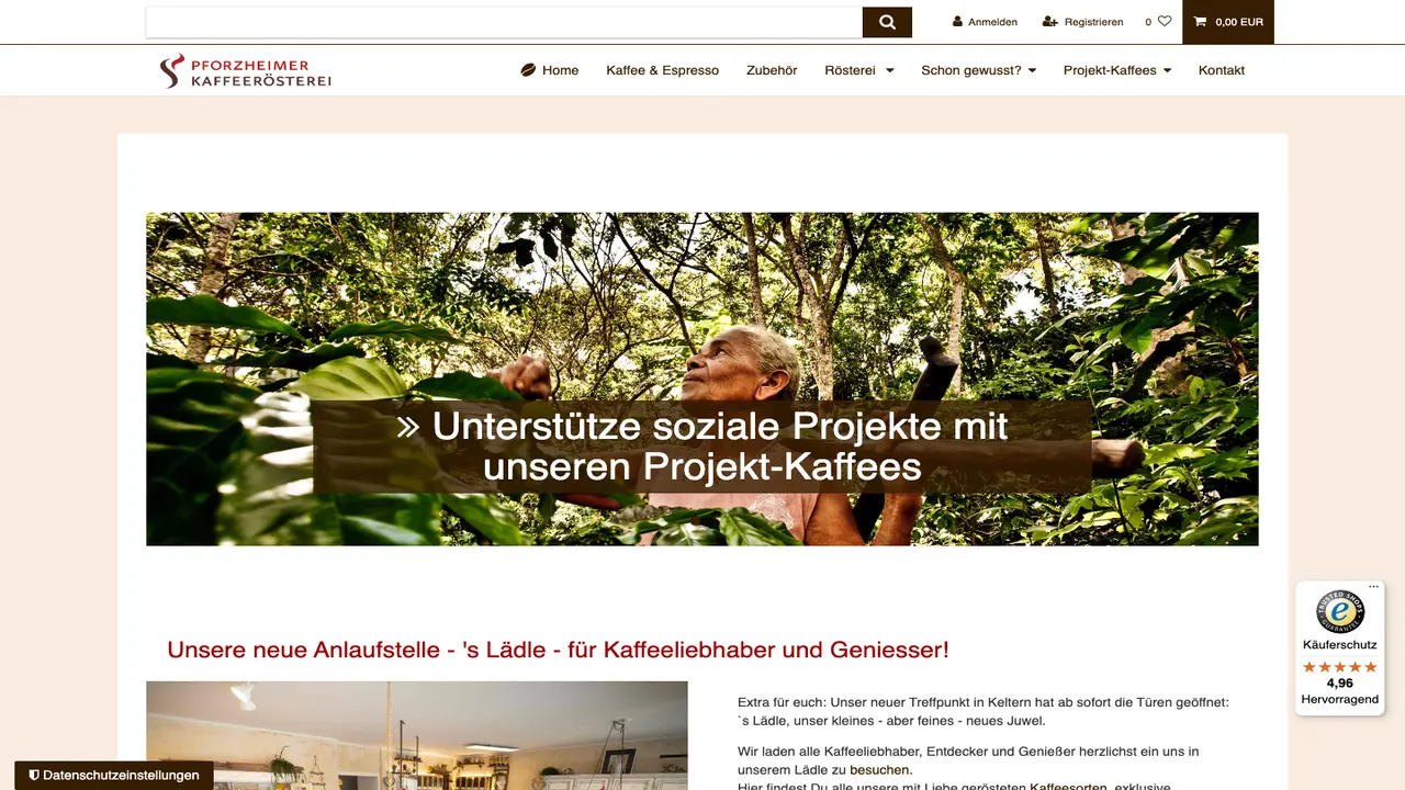 Website der Pforzheimer Kaffeerösterei
