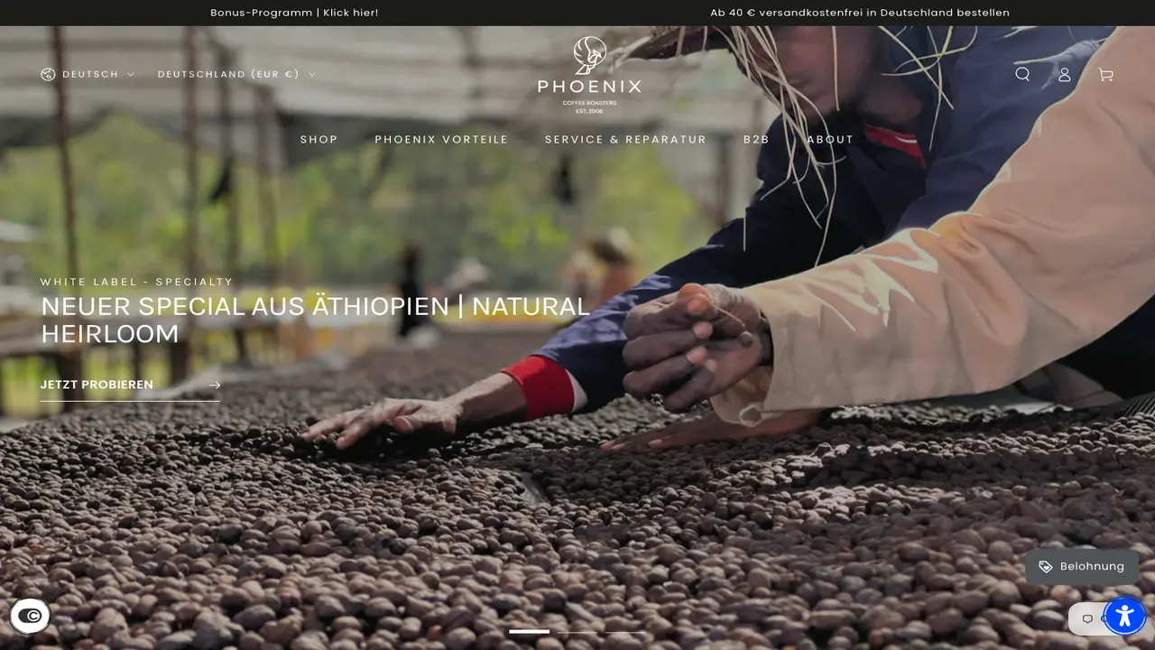 Website der PHOENIX COFFEE ROASTERS