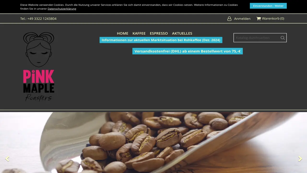 Website der Pink Maple Roasters GmbH