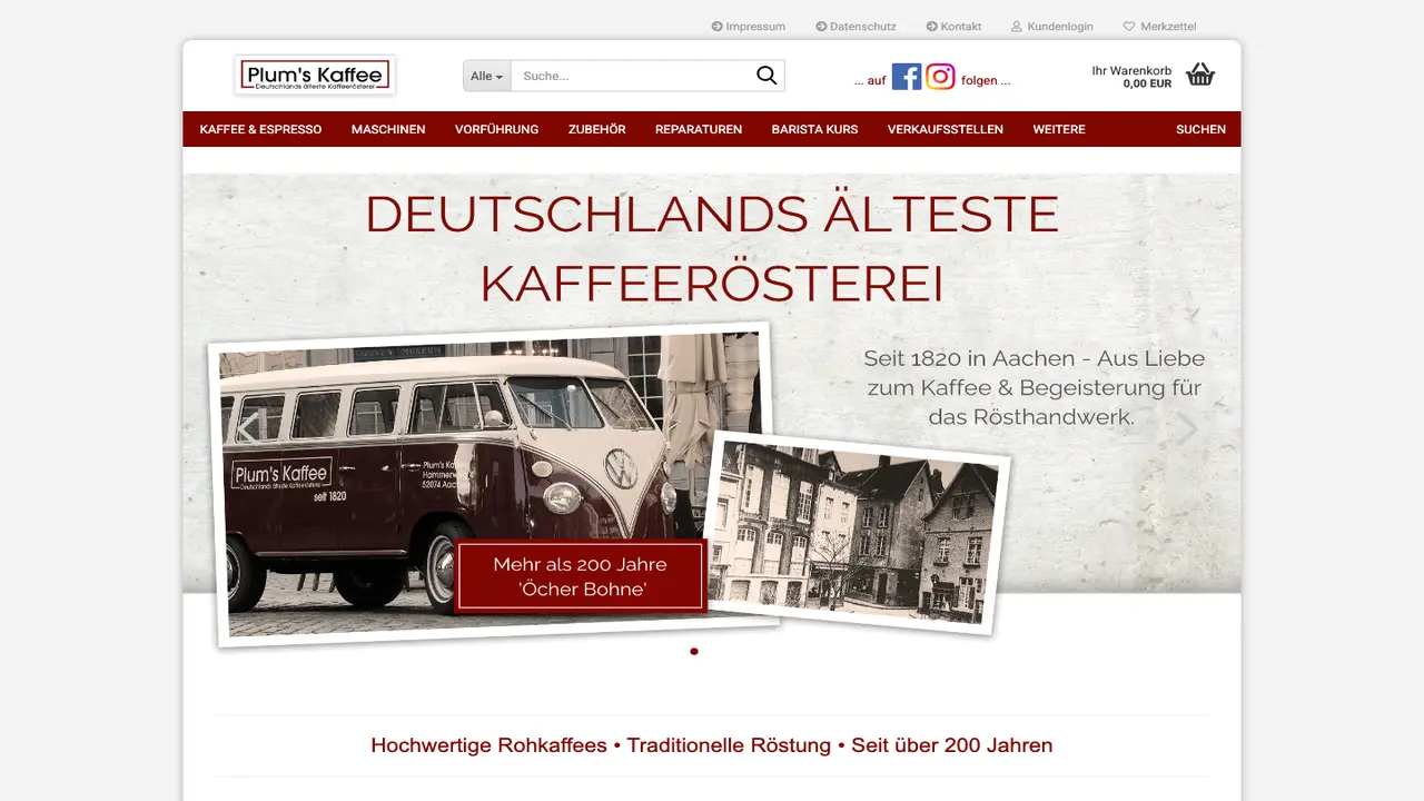 Website der Plum's Kaffee