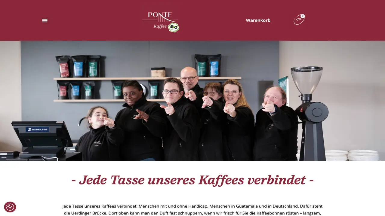 Website der Ponte Kaffee - Kaffeerösterei Uerdingen