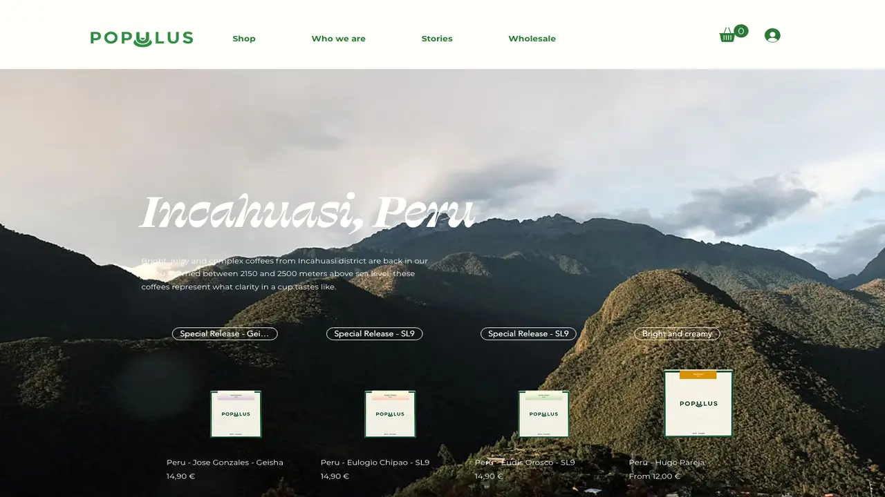 Website der Populus Coffee Roasters (Not a Café)