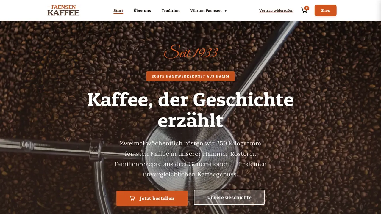 Website der Privat-Rösterei FAENSEN