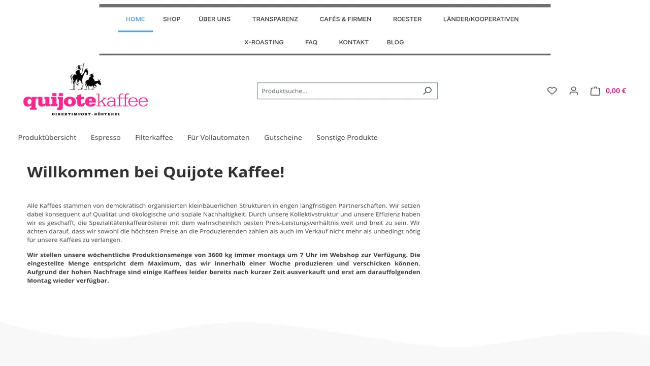 Website der Quijote Kaffee GmbH