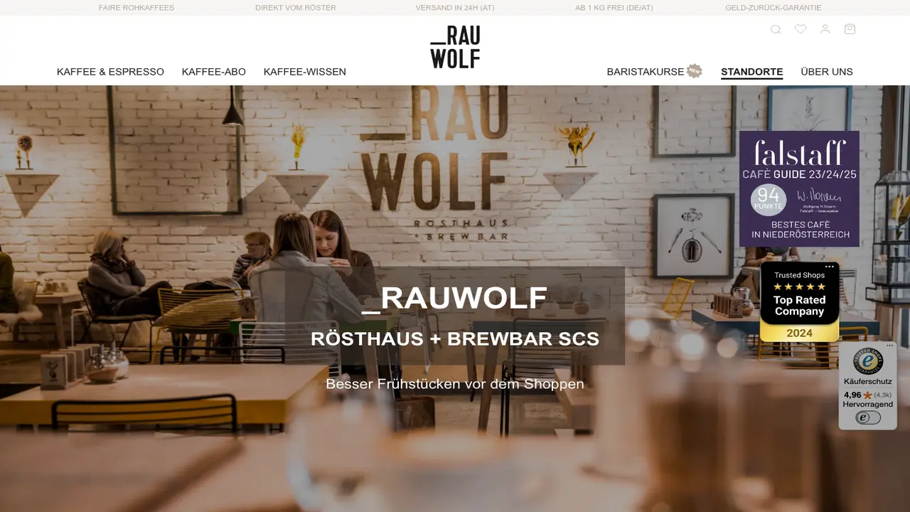 Website der RAUWOLF Rösthaus + Brewbar