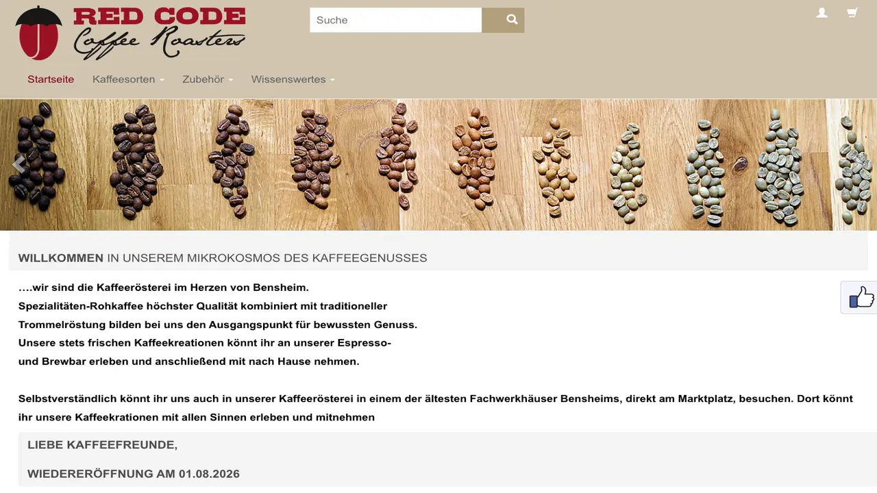 Website der Red Code Coffee Roasters