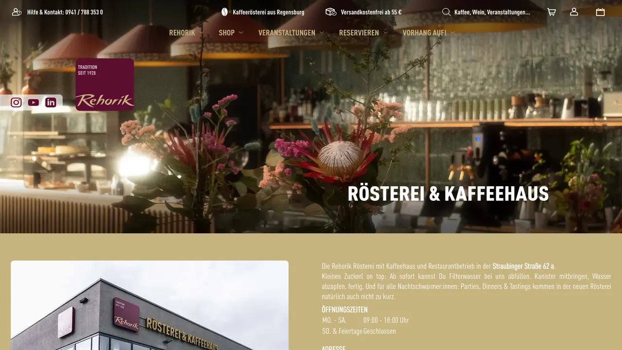 Website der Rehorik Rösterei & Kaffeehaus