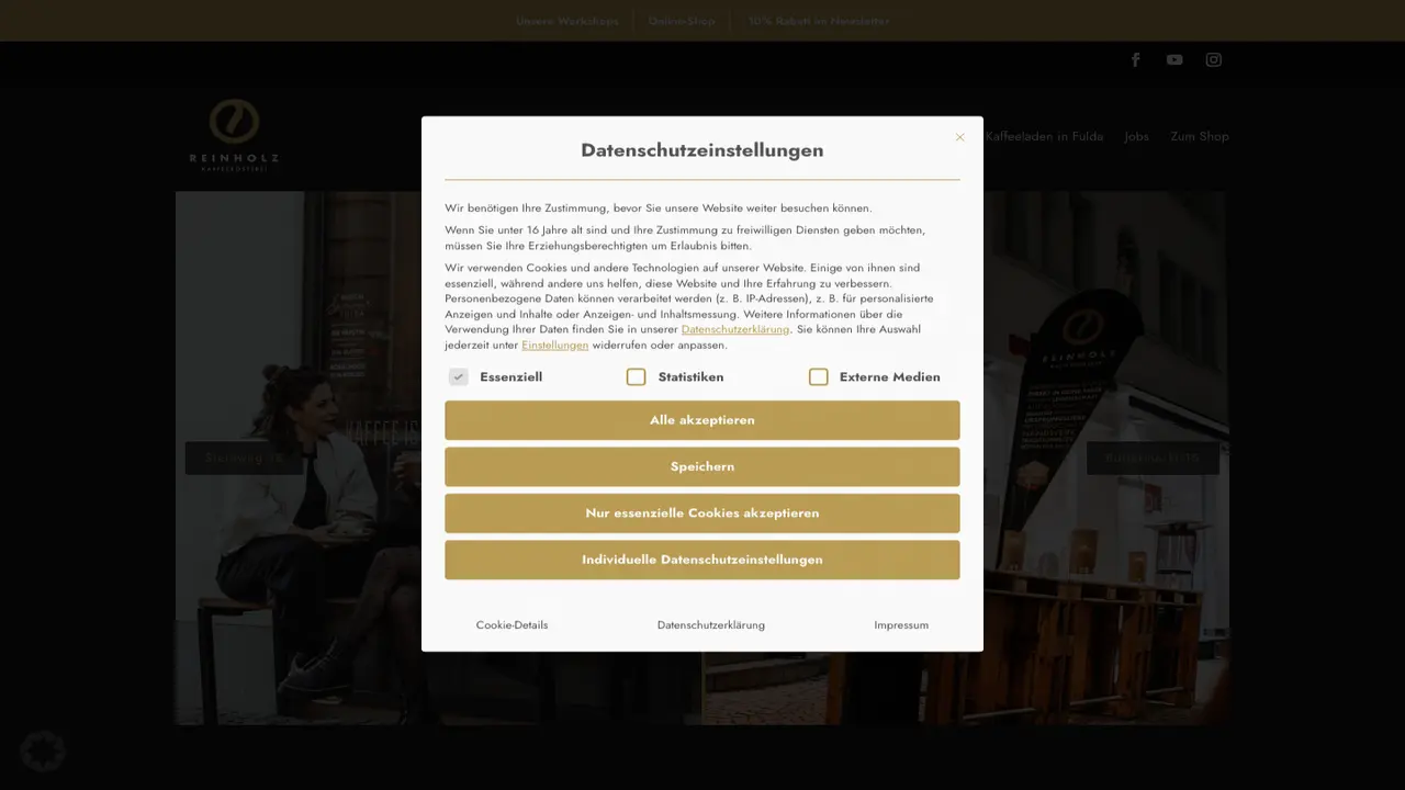 Website der Reinholz Kaffeerösterei