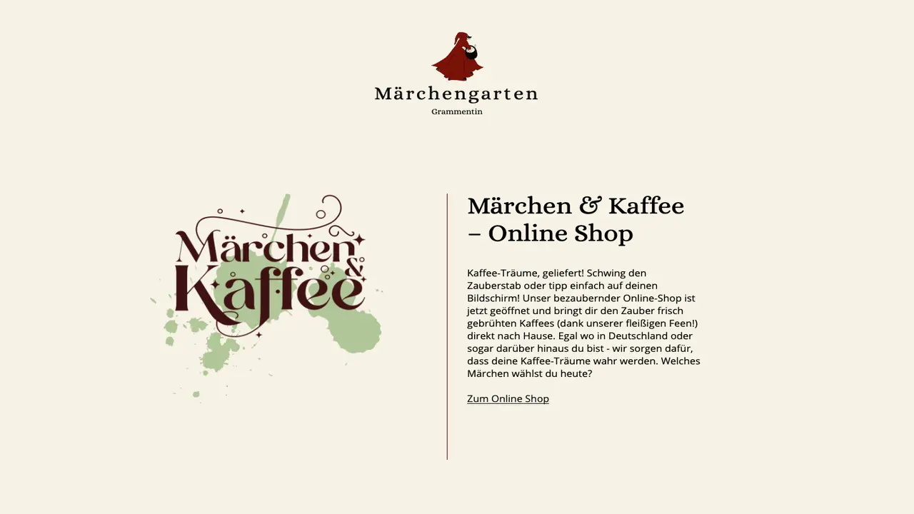 Website der Restaurant & Kaffeerösterei Märchengarten