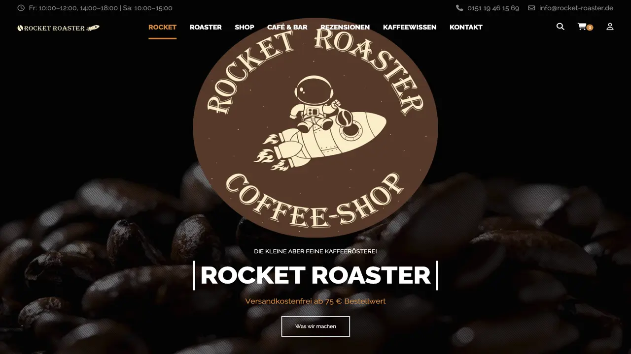 Website der Rocket Roaster Coffeeshop