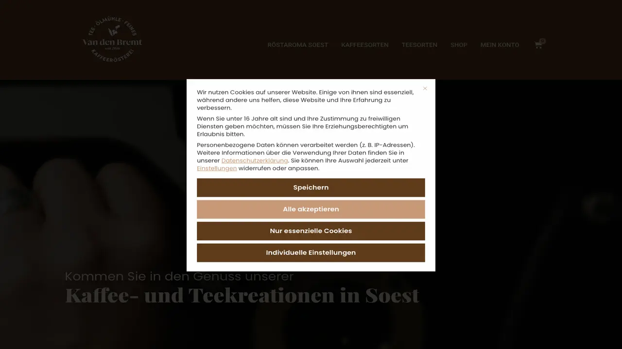 Website der Röstaroma Van den Bremt