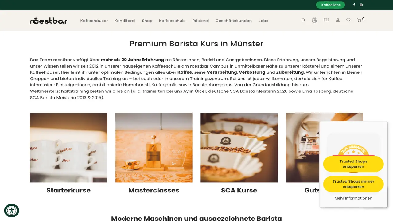 Website der roestbar Kaffeeschule