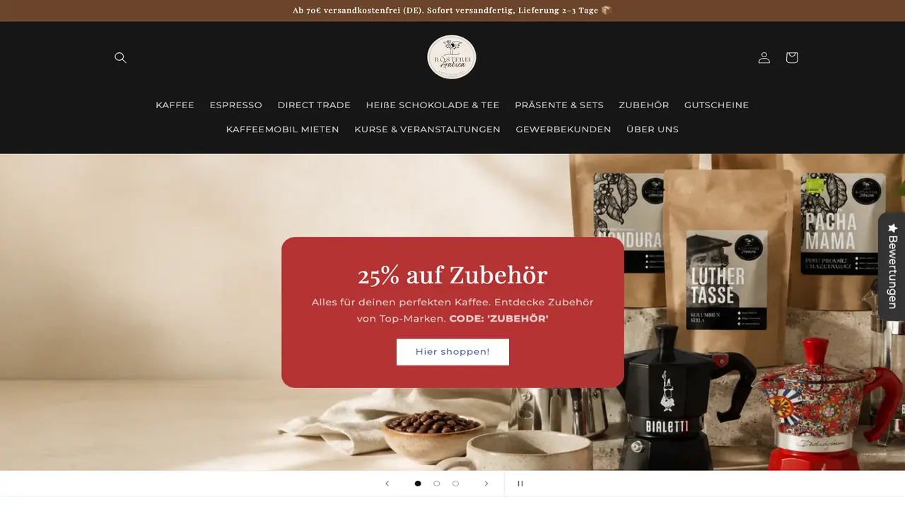 Website der Rösterei Arabica