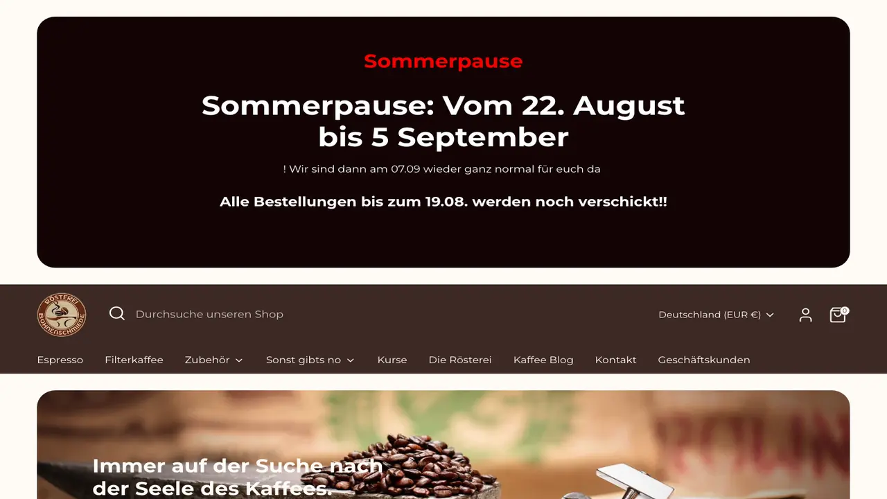 Website der Rösterei Bohnenschmiede