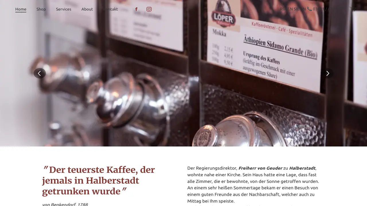 Website der Rösterei Café Löper