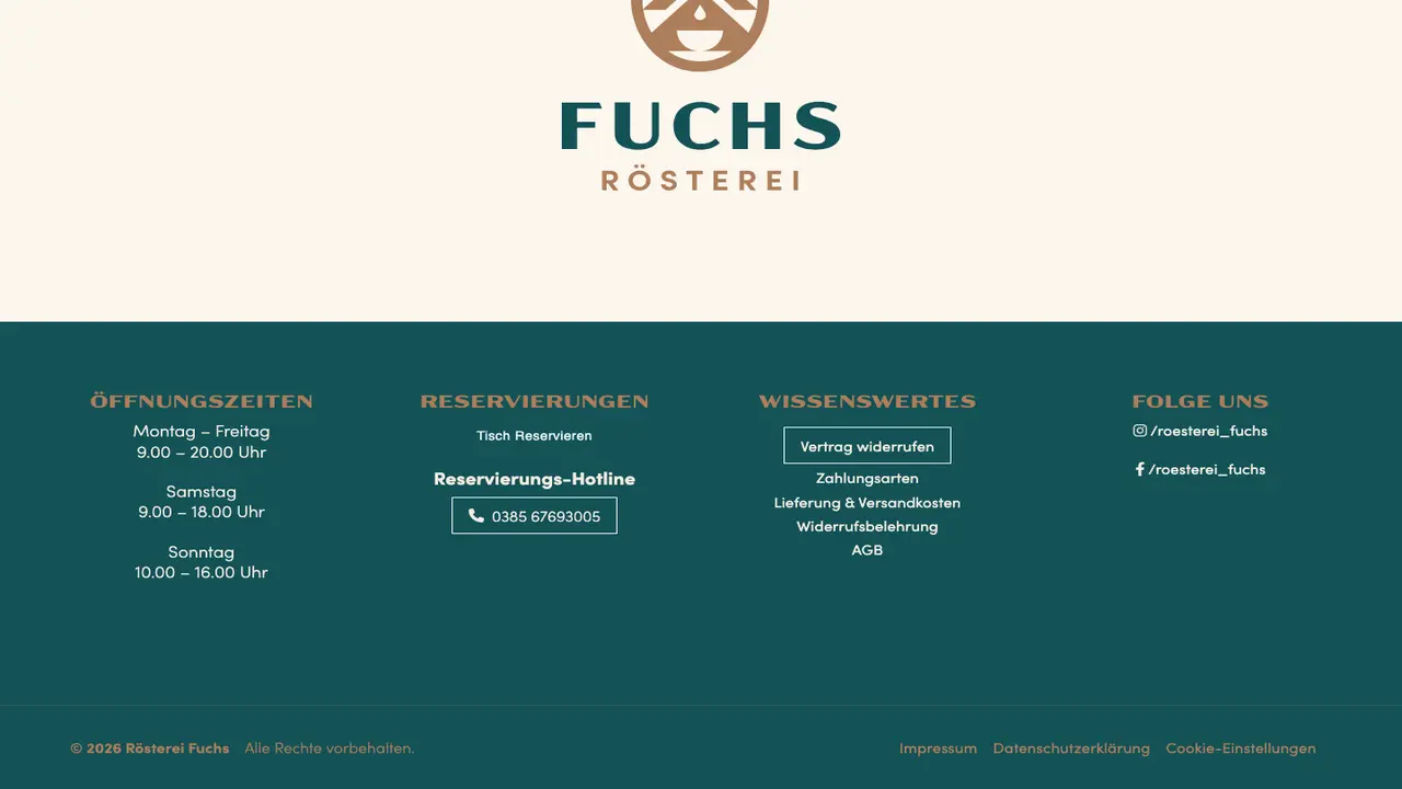 Website der Rösterei Fuchs