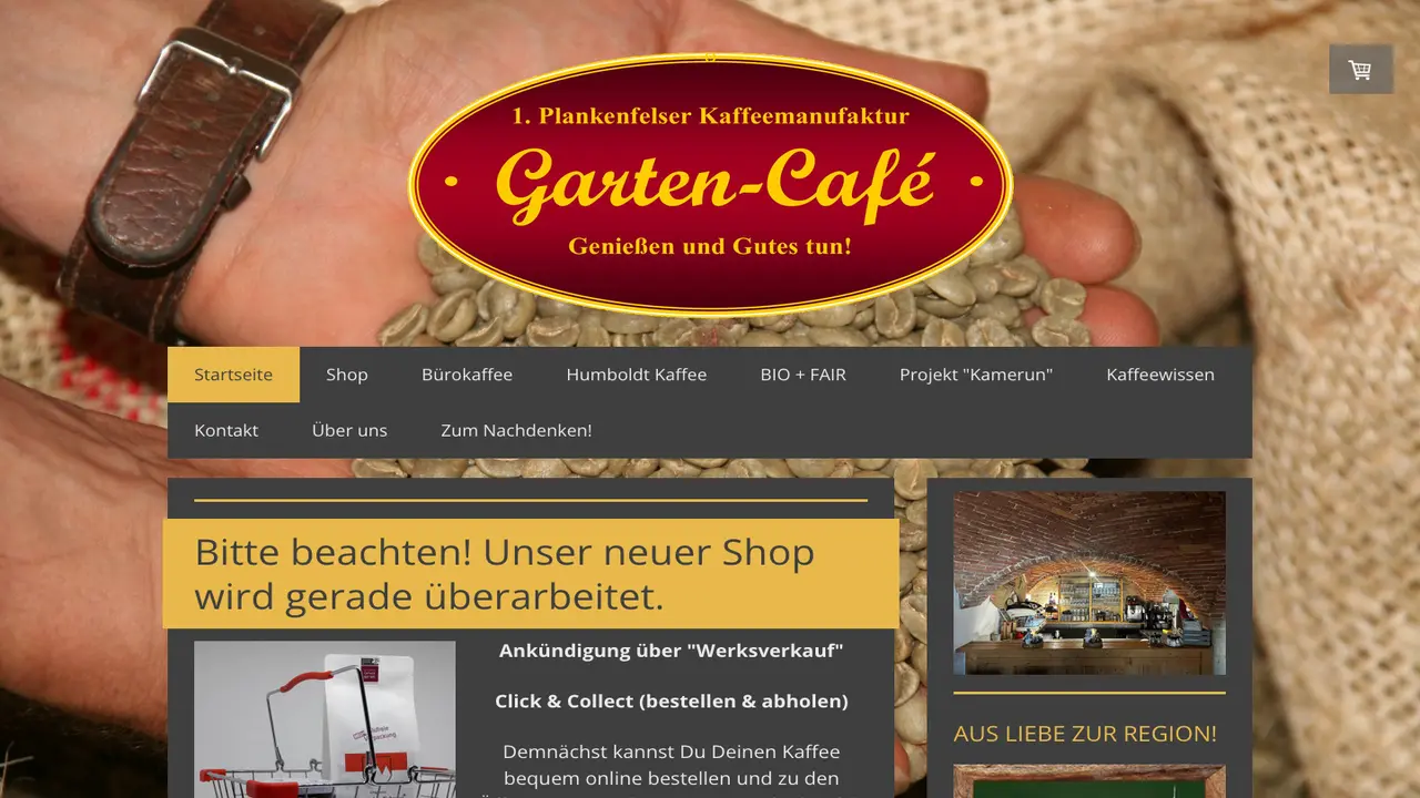 Website der Rösterei Garten-Cafe