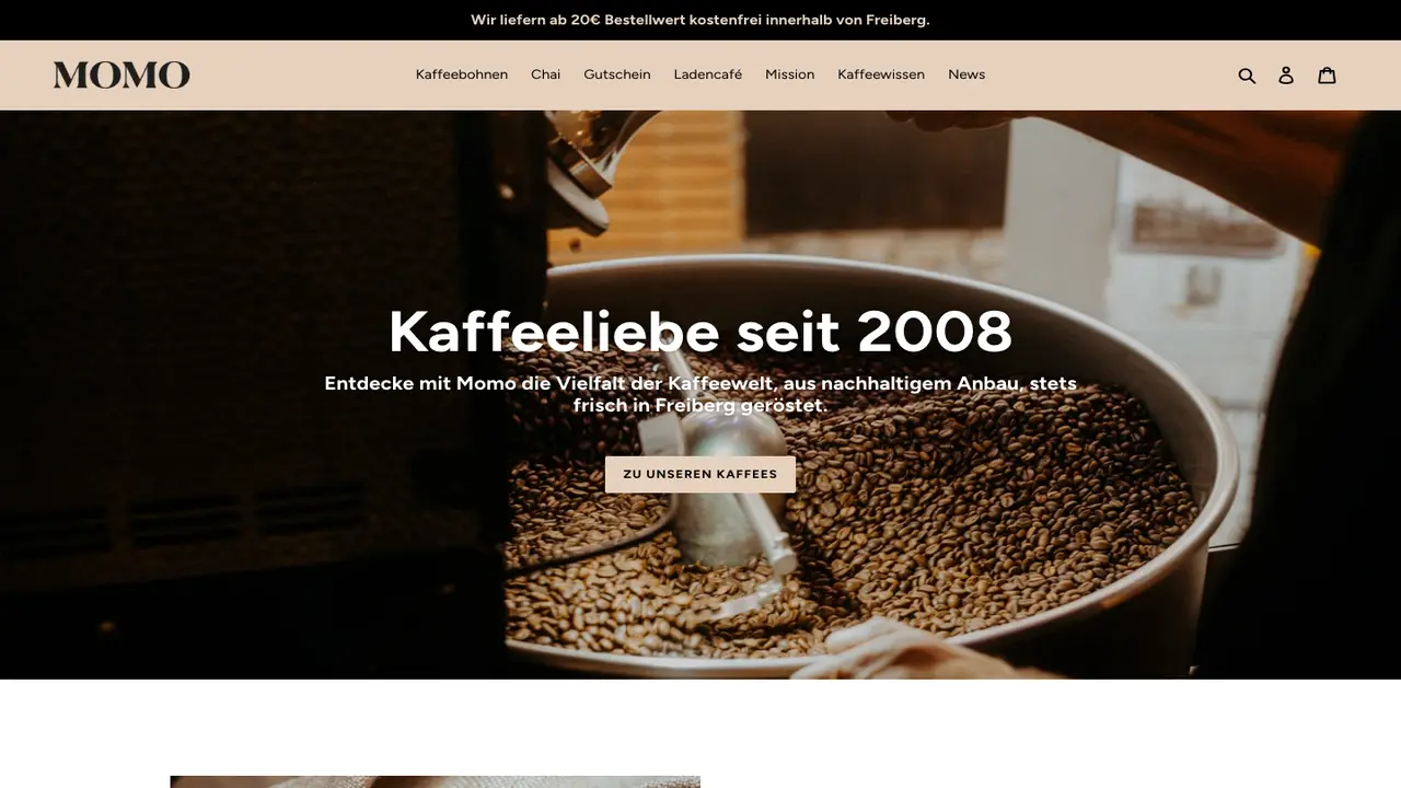Website der Rösterei Momo Café & Kaffeerösterei