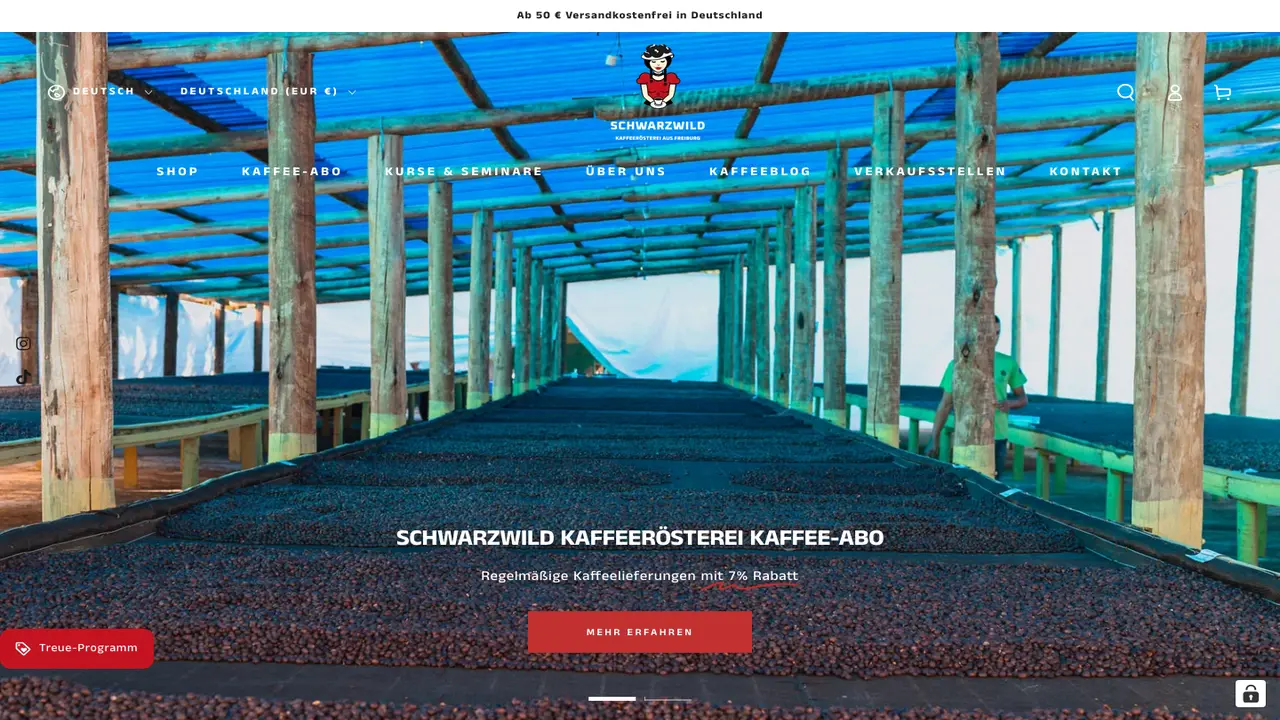 Website der Rösterei Schwarzwild