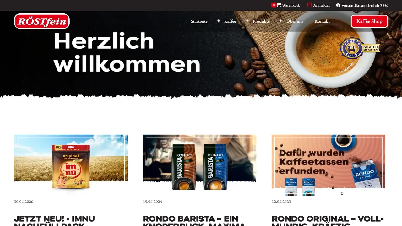 Website der Röstfein Kaffee GmbH