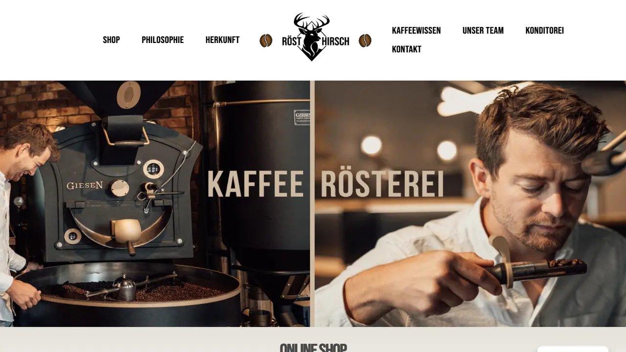Website der Rösthirsch Kaffeerösterei