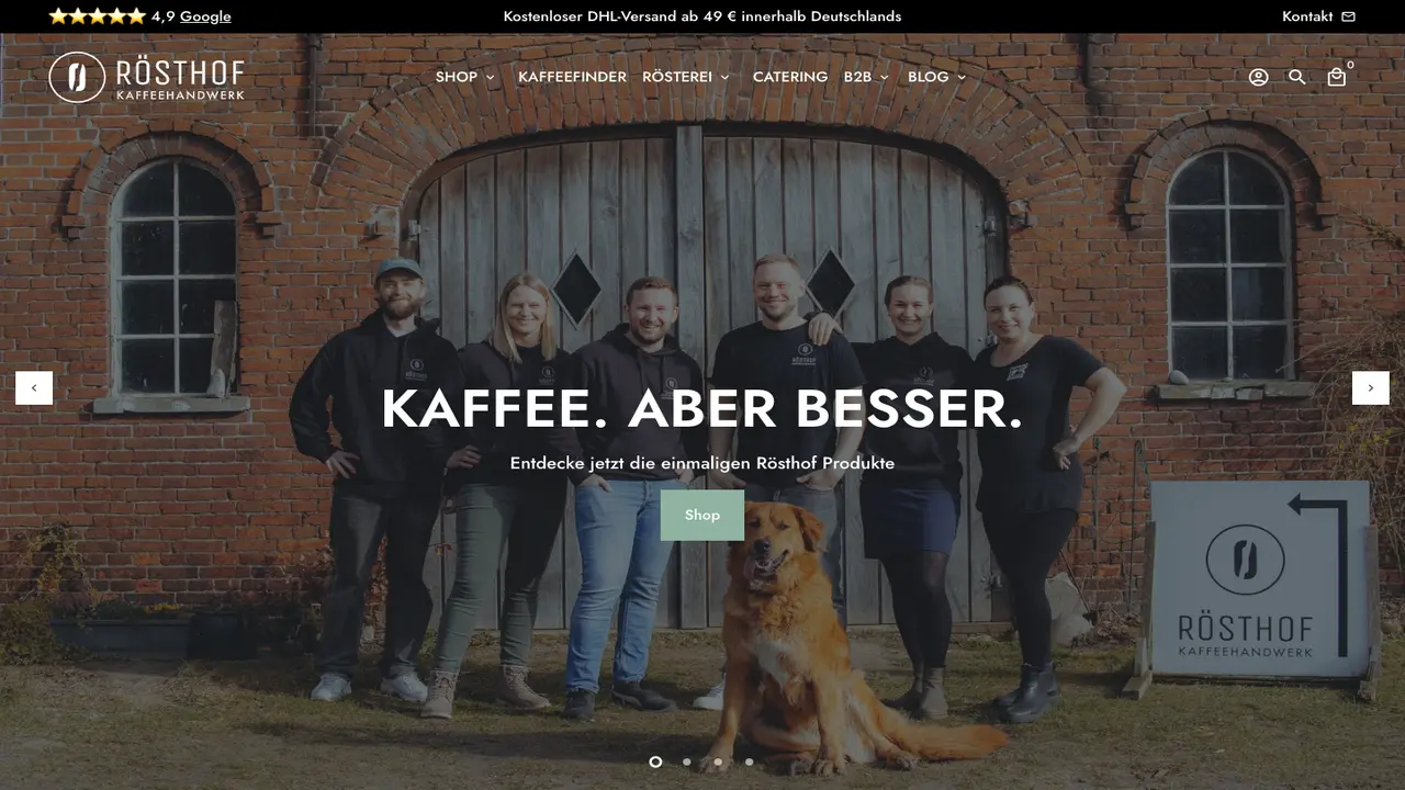 Website der Rösthof Kaffeehandwerk