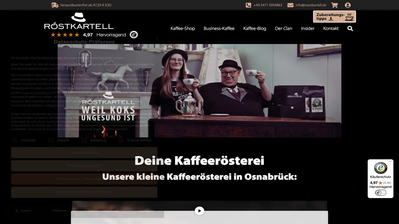 Website der Röstkartell GmbH