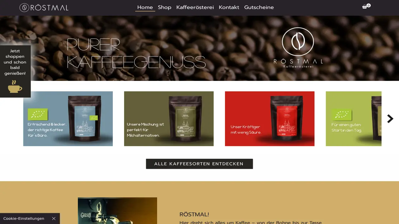 Website der Röstmal - Kaffeerösterei und Café
