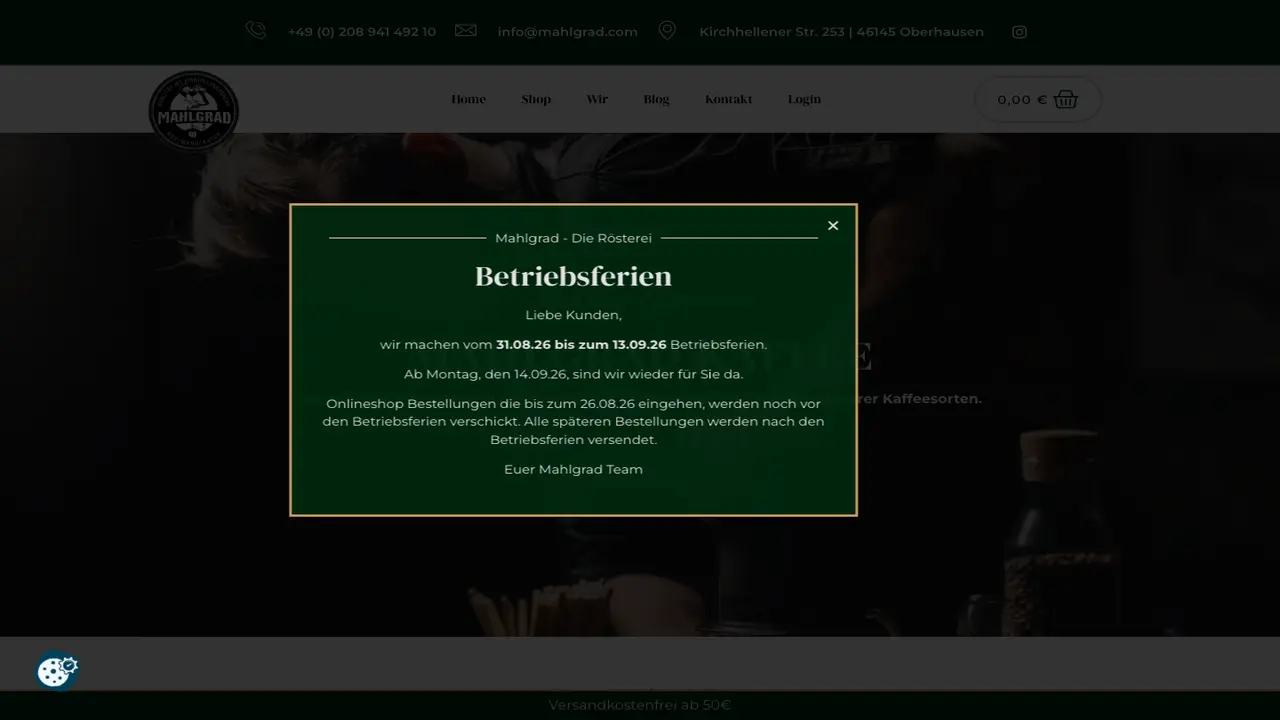 Website der Röstmanufaktur Mahlgrad