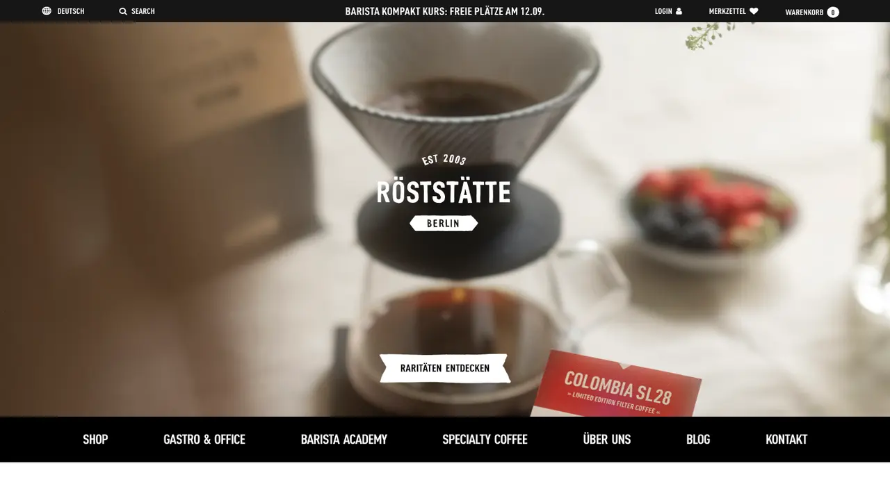 Website der Röststätte Berlin