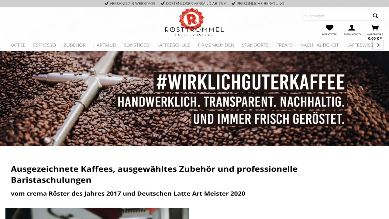 Website der Rösttrommel Kaffeerösterei