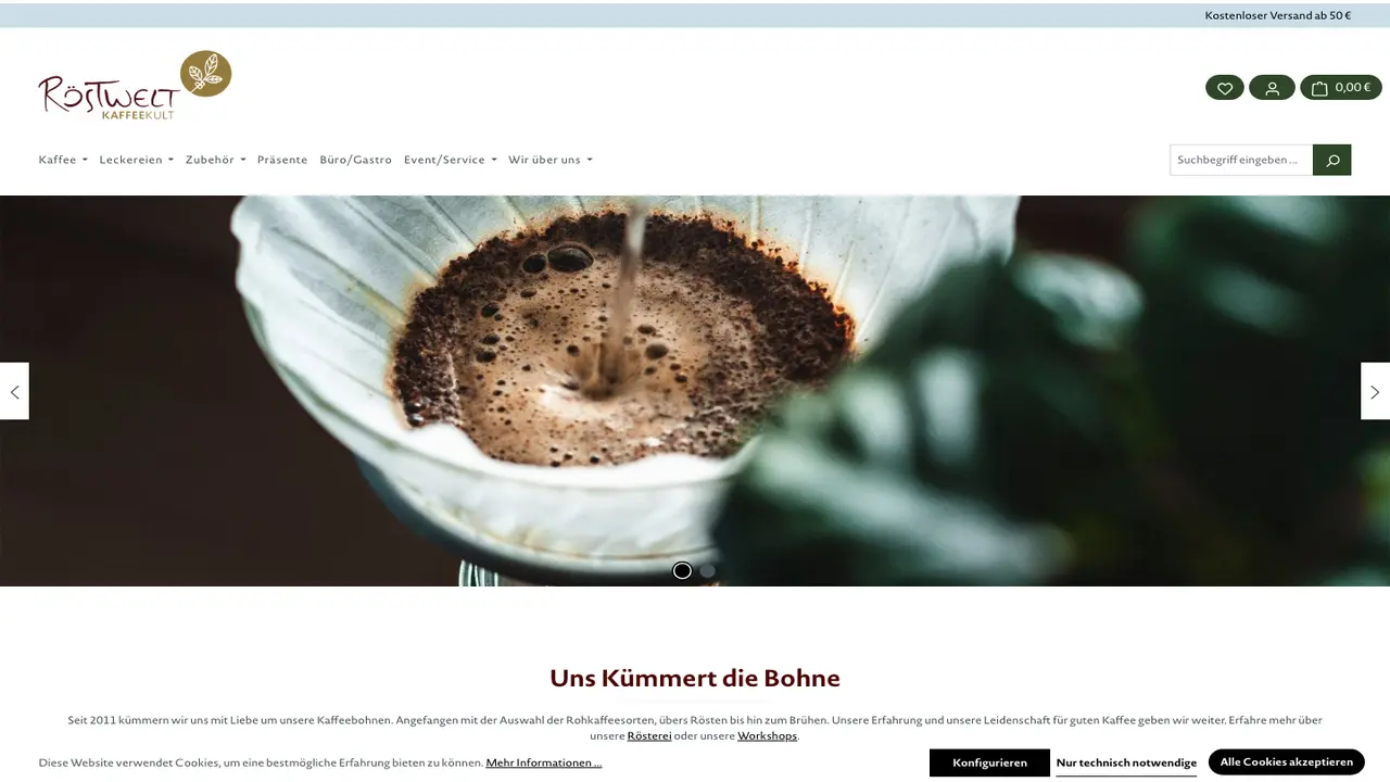 Website der Röstwelt Kaffeekult