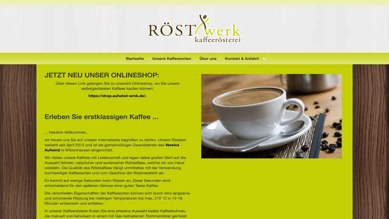 Website der Röstwerk Witzenhausen