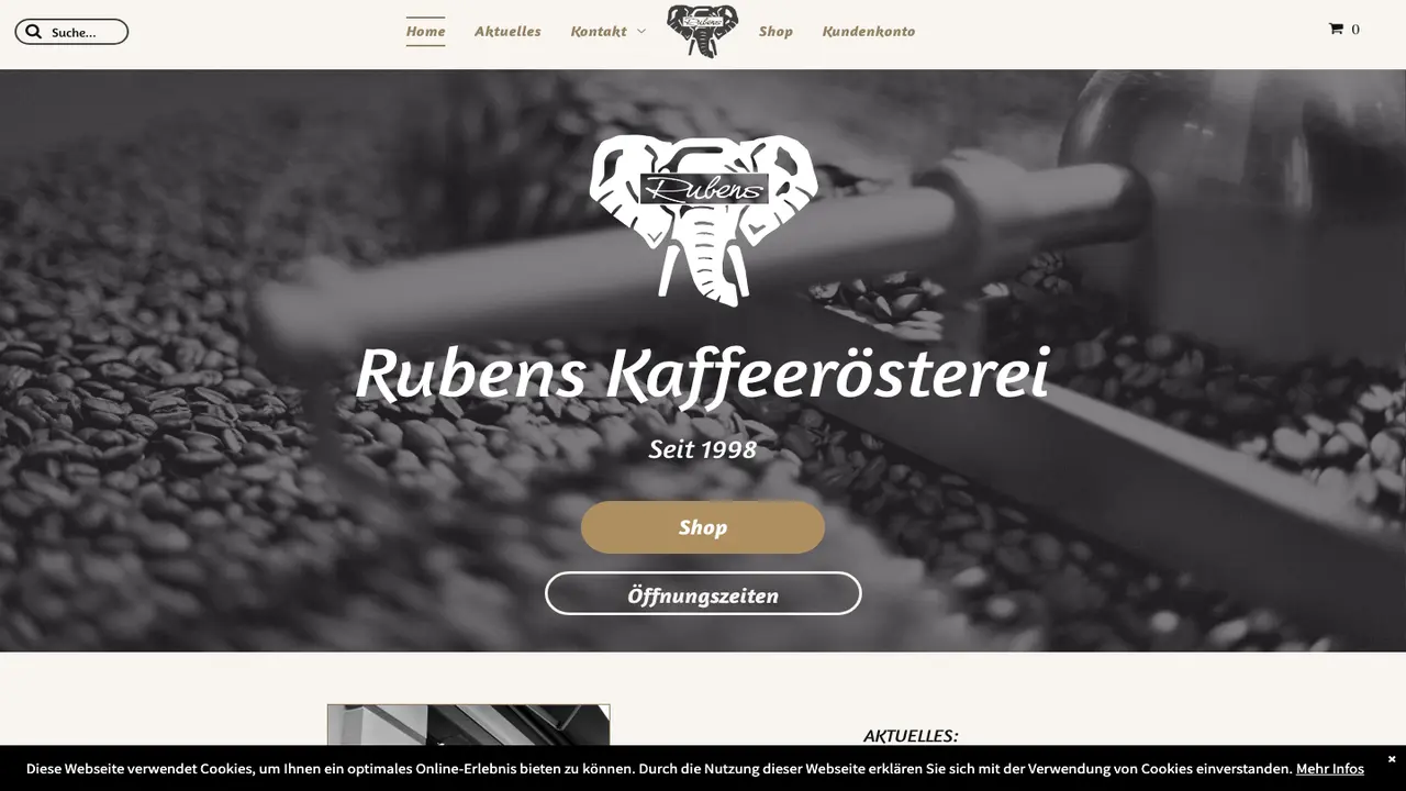 Website der Rubens Kaffeerösterei