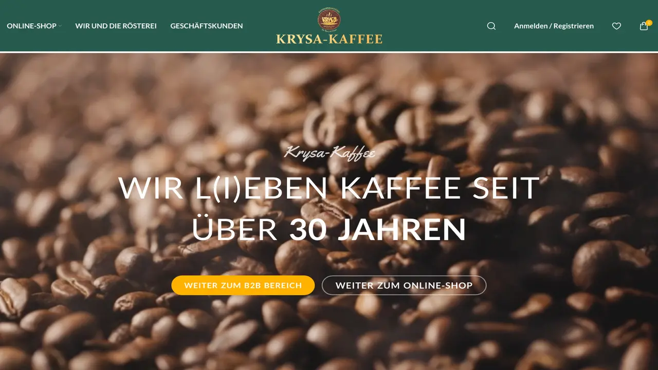 Website der Rudolf Krysa Kaffeefachgroßhandel