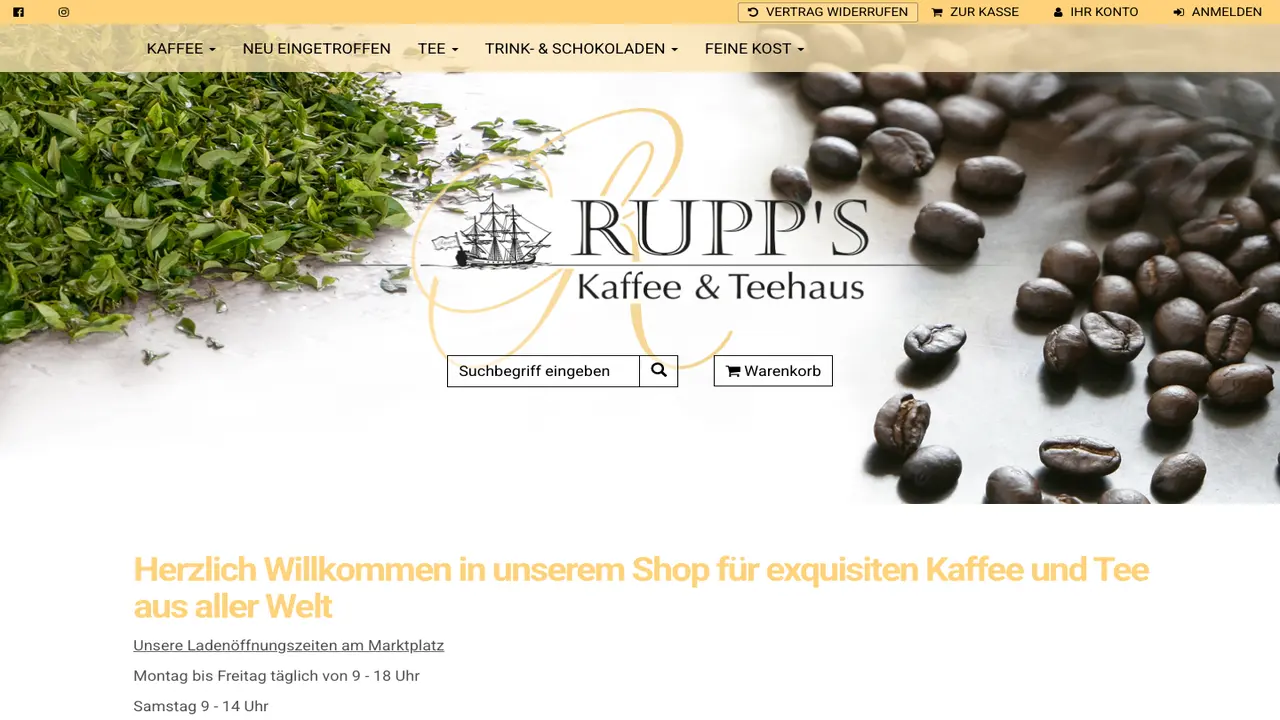 Website der Rupps Kaffee- und Teehaus