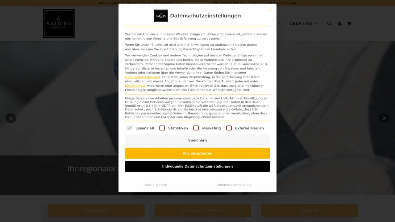 Website der SALUTO COFFEE - Kaffeerösterei Rankweil