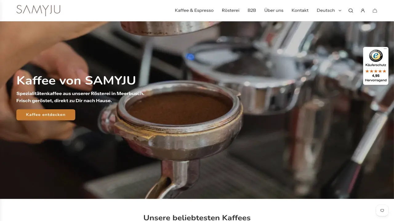 Website der Samyju Kaffeerösterei