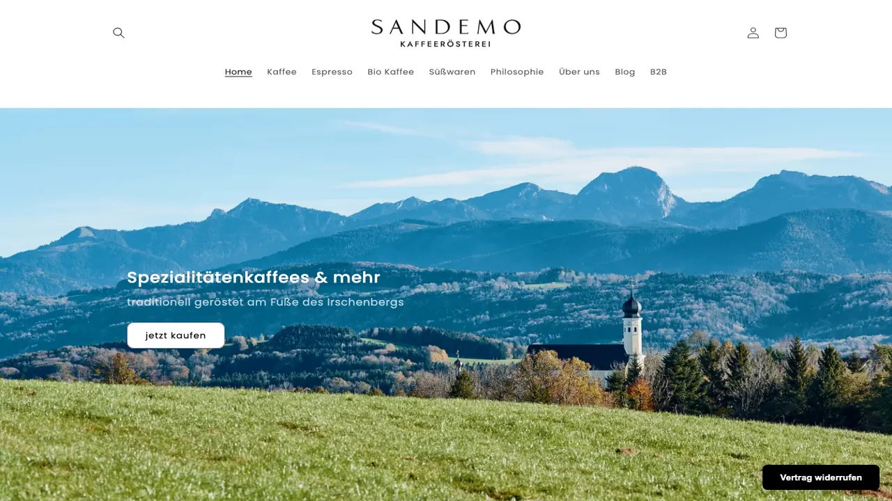 Website der SANDEMO - Kaffeerösterei
