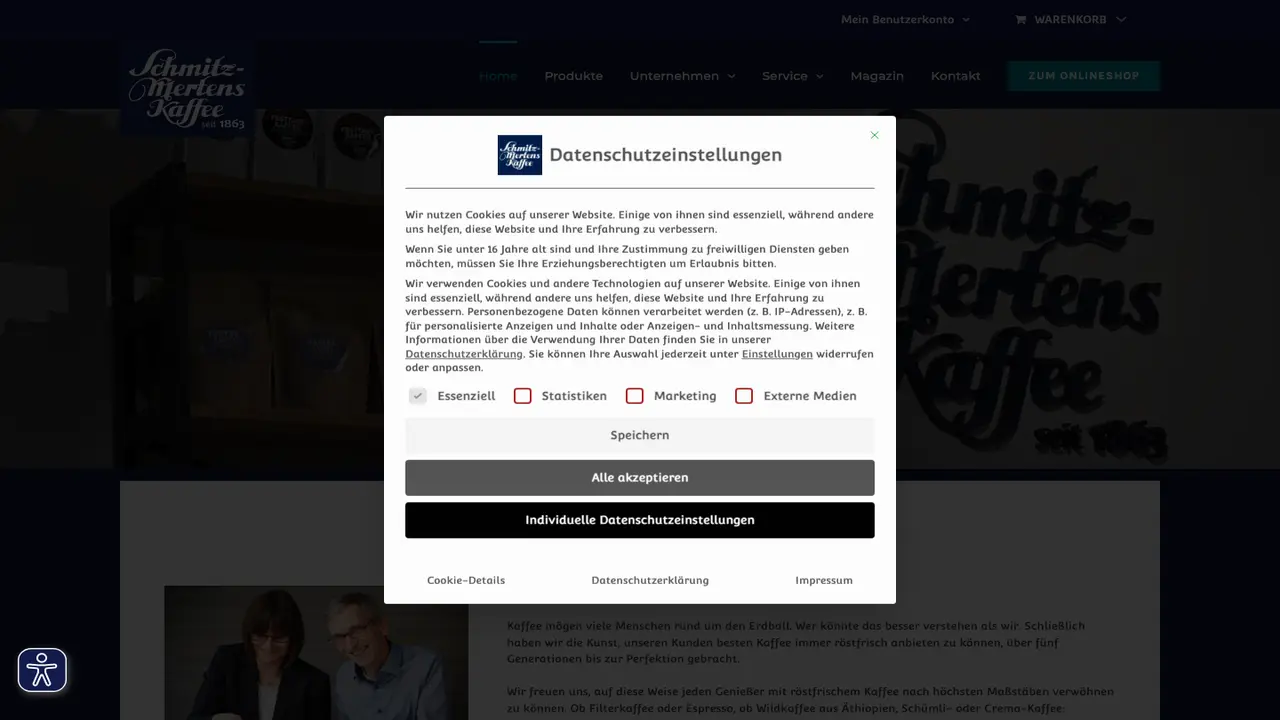 Website der Schmitz-Mertens & Co. KG – Kaffeerösterei