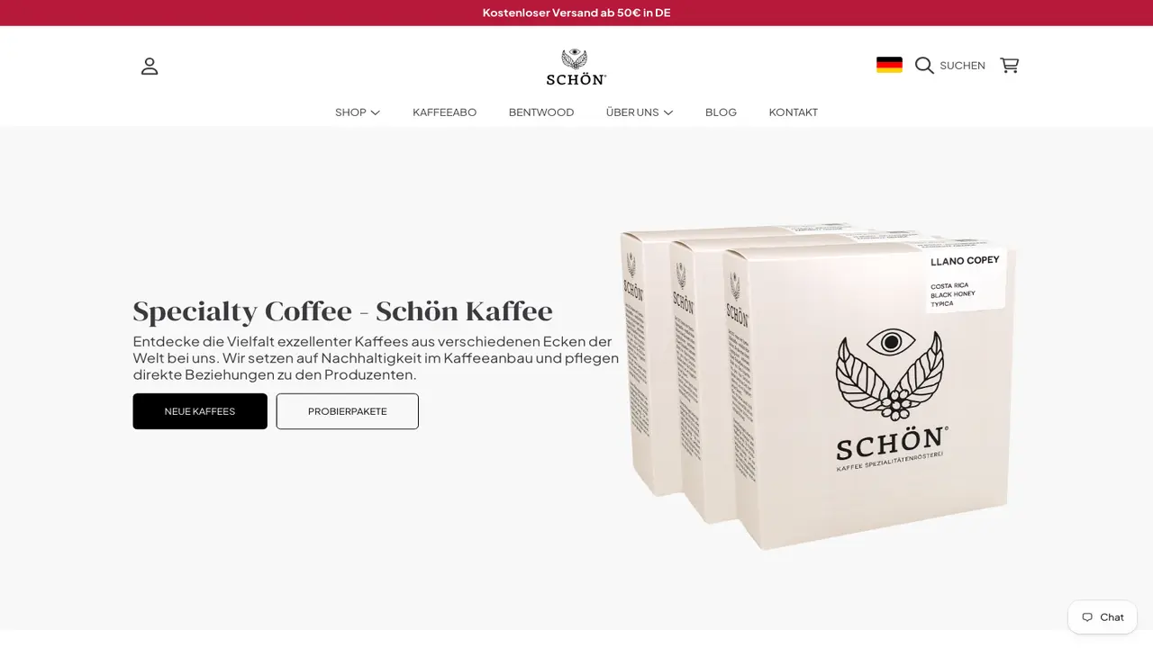 Website der Schön Kaffee - Spezialitätenrösterei