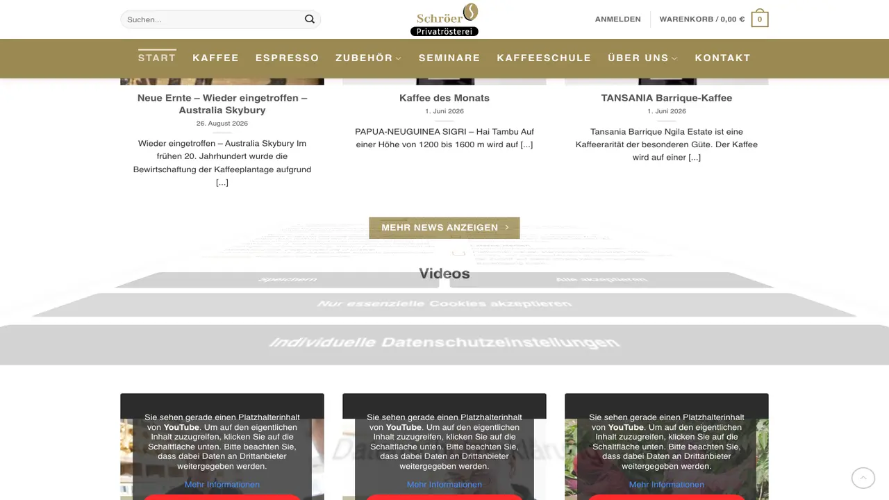 Website der Schröer Privatrösterei