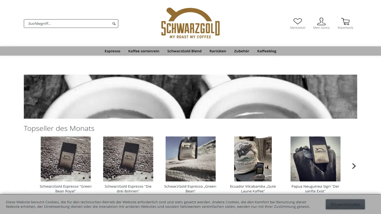 Website der SchwarzGold Kaffeerösterei