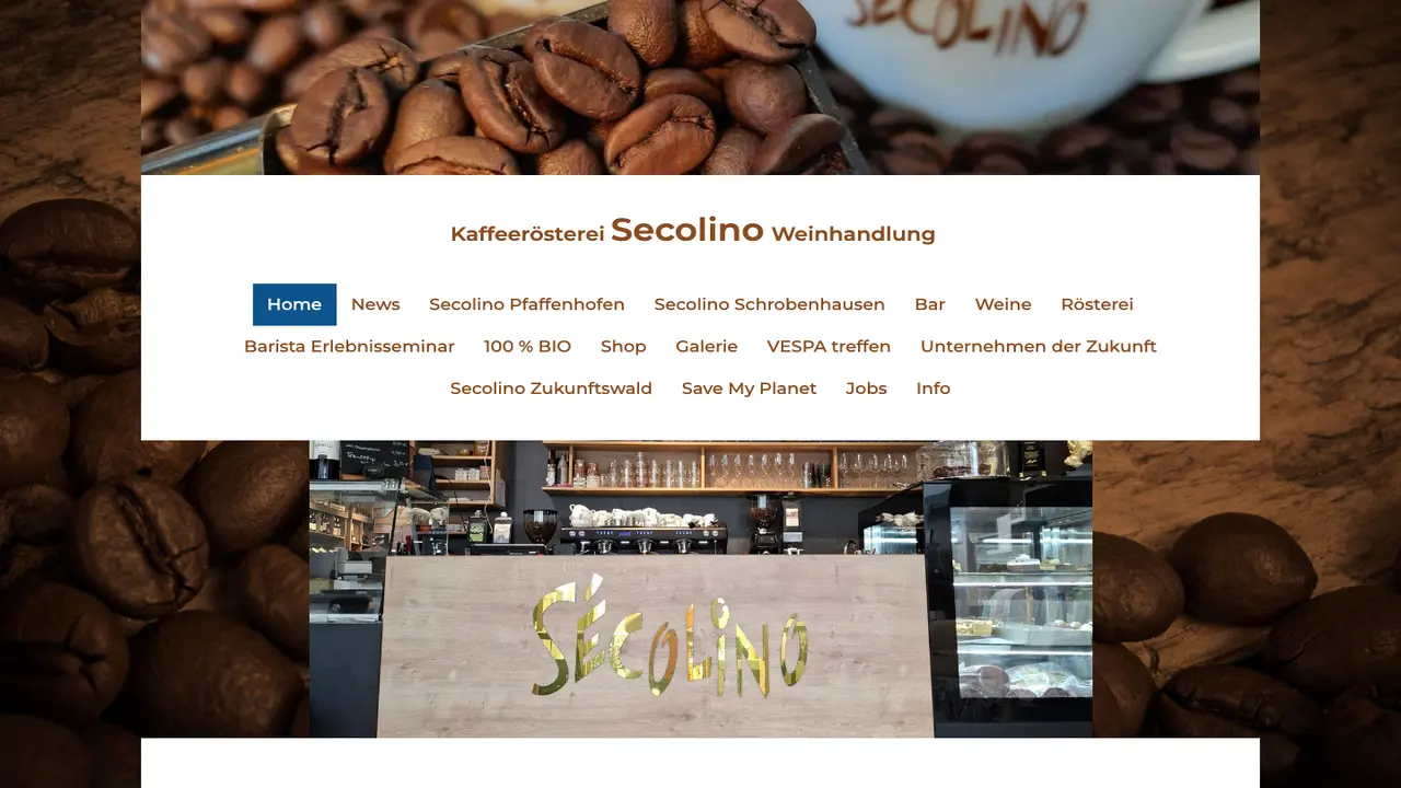Website der Secolino Cafe und Bar und Vinothek