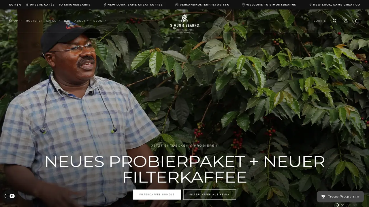 Website der SIMON & BEARNS Coffee Roastery I Coffee Lab I ECM Showroom