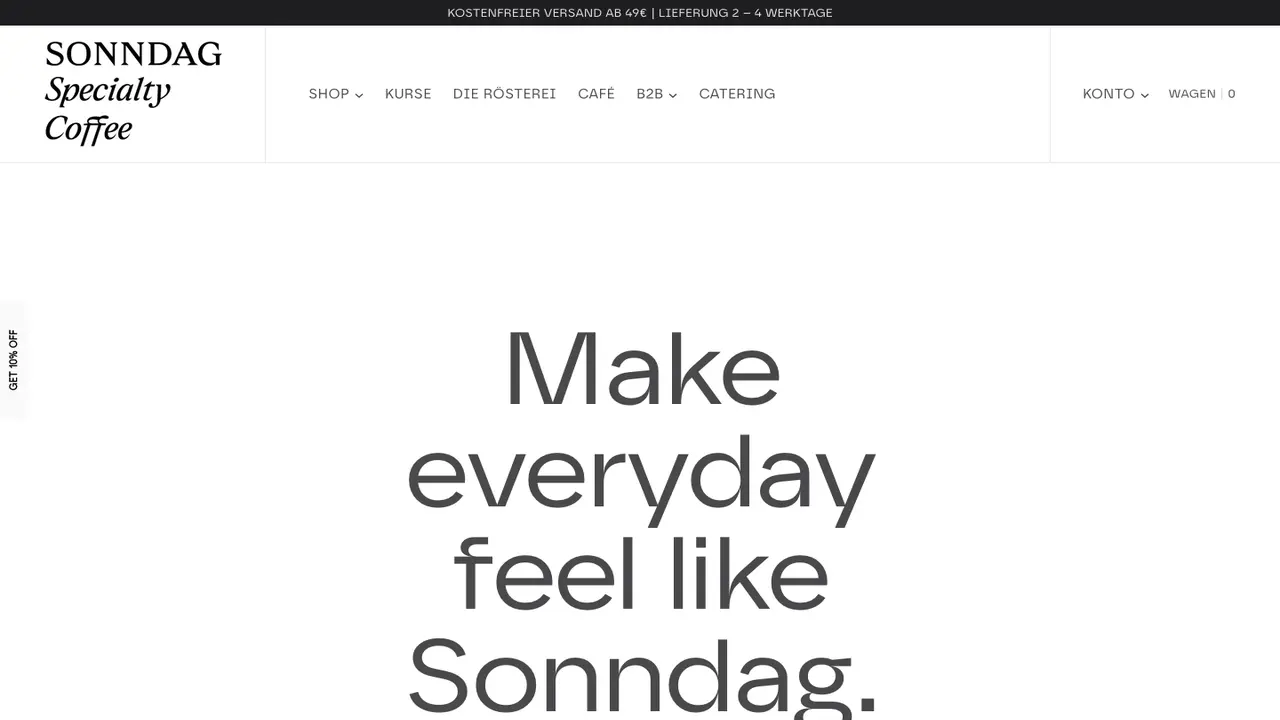 Website der Sonndag Specialty Coffee