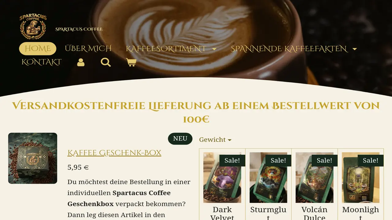 Website der Spartacus Coffee - Cedric Franke
